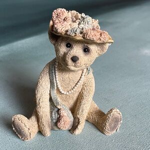 Vintage Stone Critters Teddy Bear with Bonnet Figurine 1990s